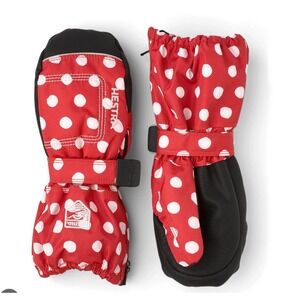 Hestra Baby Zip Long Mittens Red Polka Dot Toddler Size 2 36421-569-02